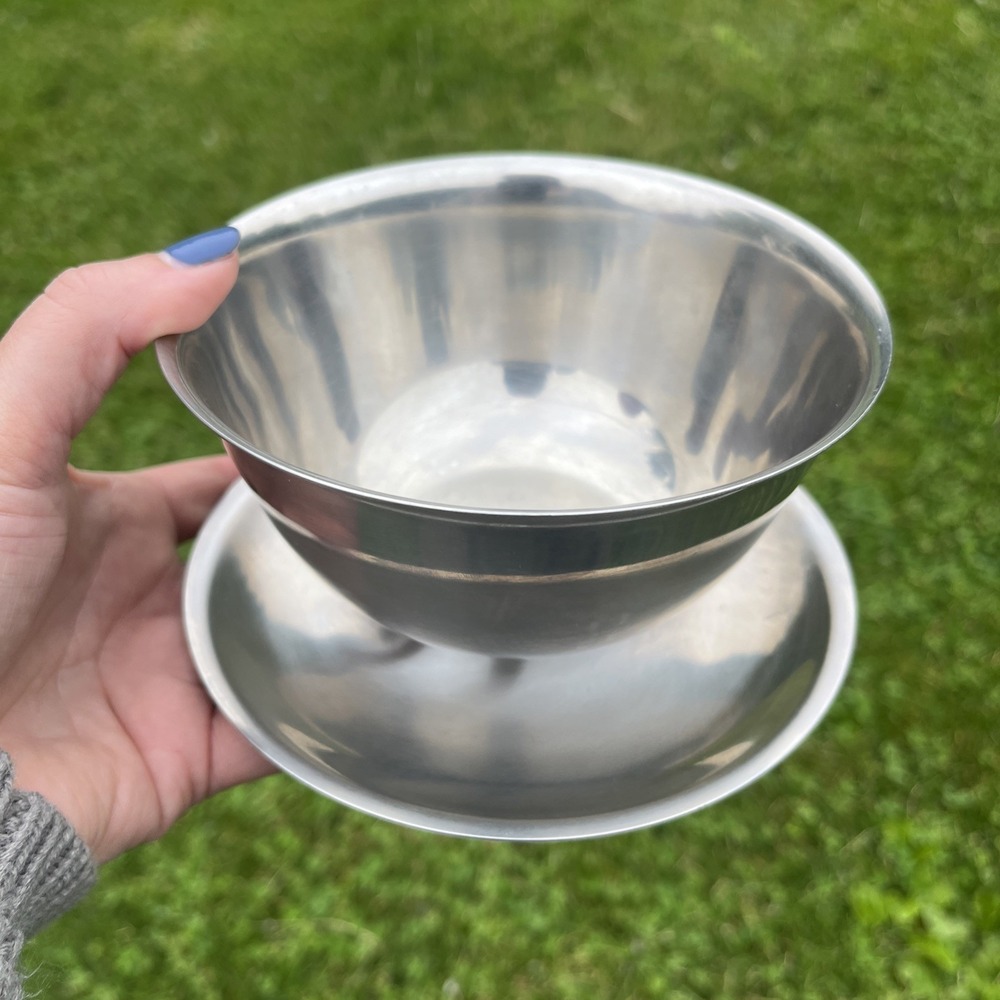 Vtg. Cultura‎ Stainless Steel Gravy Bowl w/ Attached Drip Plate - Made in Sweden